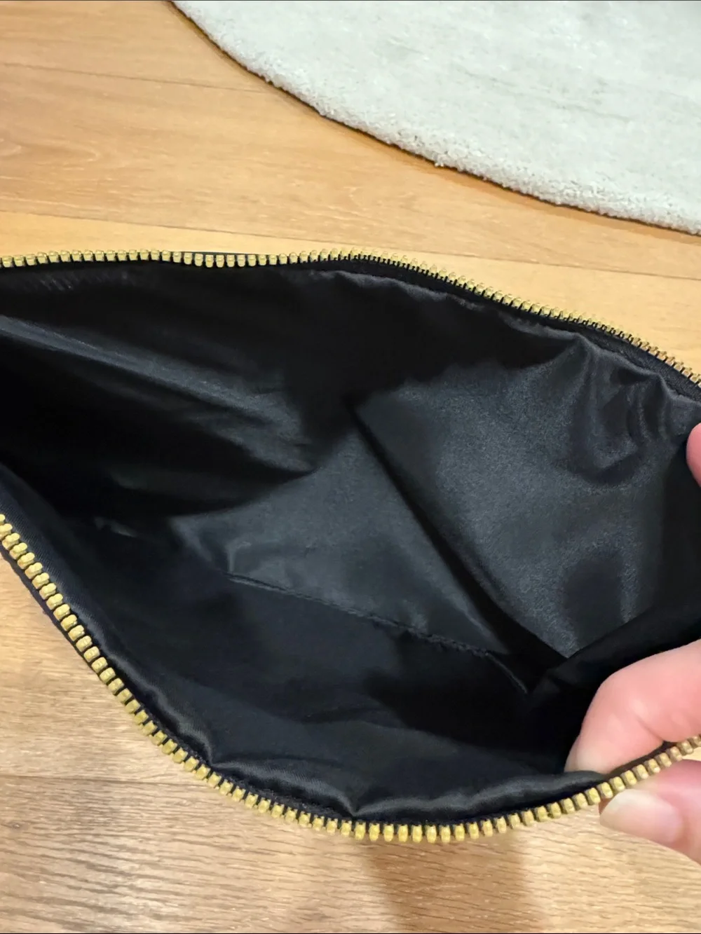 Black Women's Cosmetic Pouch with Gold Zippers